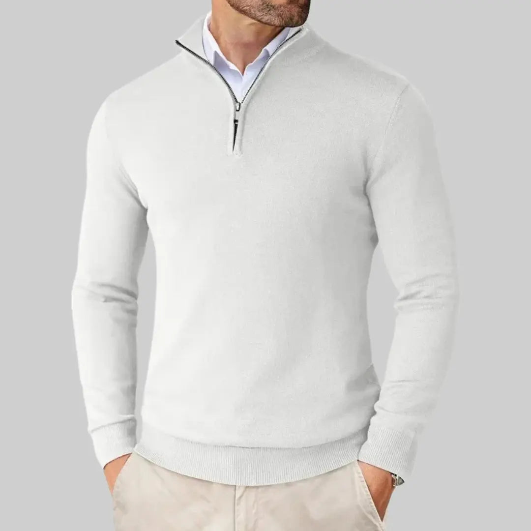 Premium Classic Half Zip-up Pullover for Men-Sweater-Theodore & Isadora-White-S-Theodore &amp; Isadora