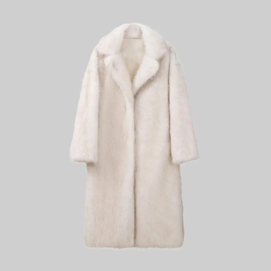 Elegant Long Faux Fluffy Trench Coat-Jacket-Theodore & Isadora-Theodore &amp; Isadora