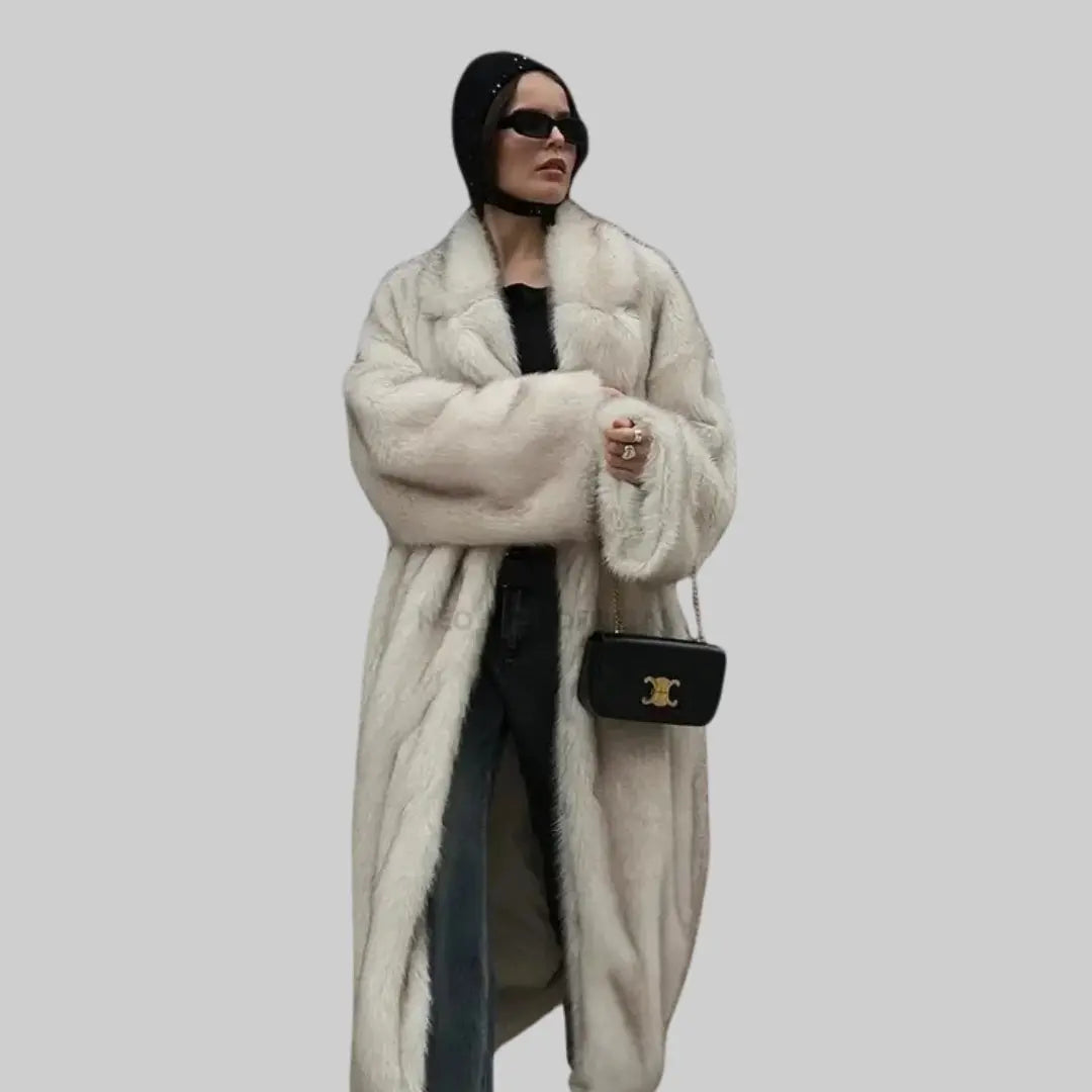 Elegant Long Faux Fluffy Trench Coat-Jacket-Theodore & Isadora-Theodore &amp; Isadora