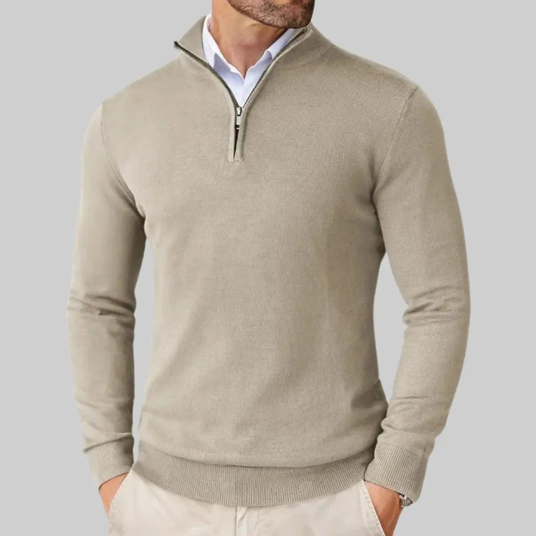 Premium Classic Half Zip-up Pullover for Men-Sweater-Theodore & Isadora-Beige-S-Theodore &amp; Isadora