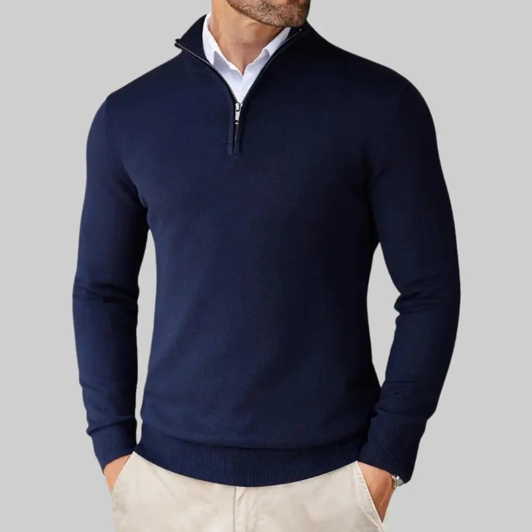 Premium Classic Half Zip-up Pullover for Men-Sweater-Theodore & Isadora-Navy-S-Theodore &amp; Isadora