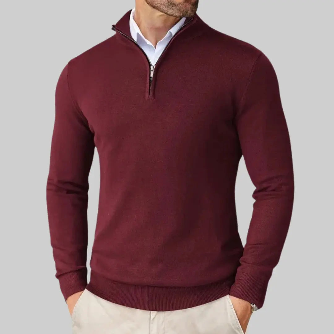 Premium Classic Half Zip-up Pullover for Men-Sweater-Theodore & Isadora-Wine Red-S-Theodore &amp; Isadora