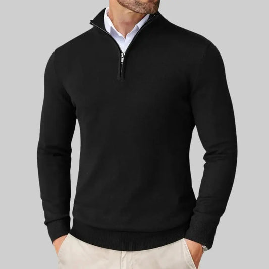 Premium Classic Half Zip-up Pullover for Men-Sweater-Theodore & Isadora-Black-S-Theodore &amp; Isadora