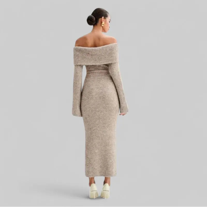 Off-the-shoulder Chic Long Knit Dress-Dress-Theodore & Isadora-Theodore &amp; Isadora