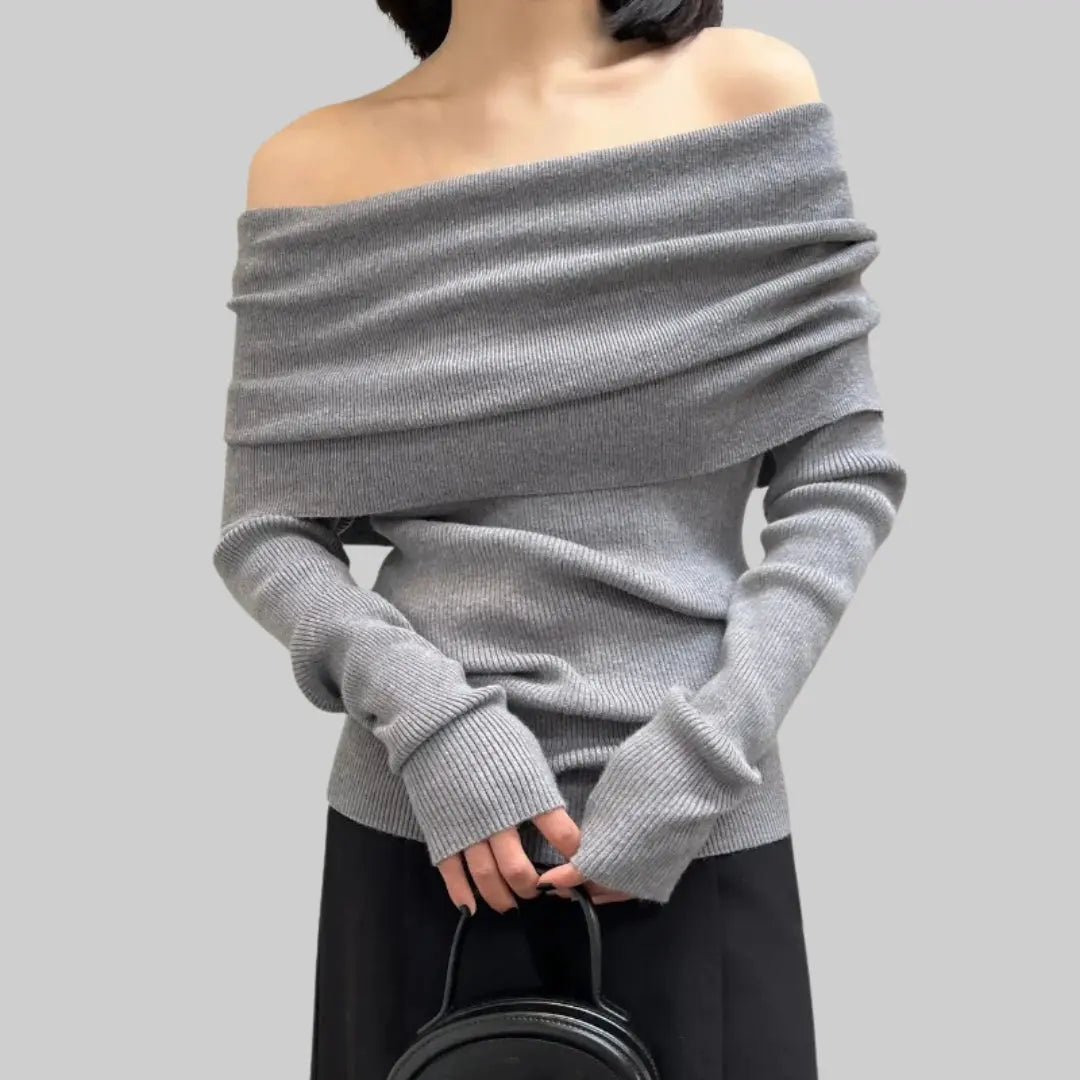 Feminine Warm Off-shoulder Women's Jumper-Sweater-Theodore & Isadora-Grey-S-Theodore &amp; Isadora