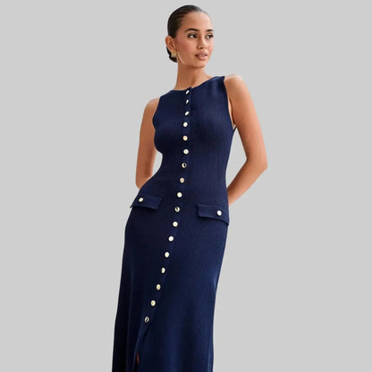 Premium No Sleeve Button Down Maxi Dress-Dress-Theodore & Isadora-Theodore &amp; Isadora