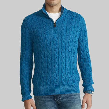 Men's Jumper with Half Zip-Sweater-Theodore & Isadora-Blue-S-Theodore &amp; Isadora