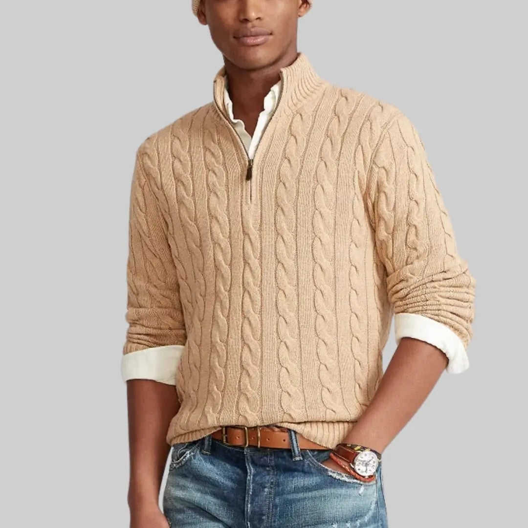 Men's Jumper with Half Zip-Sweater-Theodore & Isadora-Cream-S-Theodore &amp; Isadora