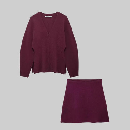 Two Piece Set - Classy Long Sleeve Cardigan & A-line Mini Skirt-Set-Theodore & Isadora-Theodore &amp; Isadora