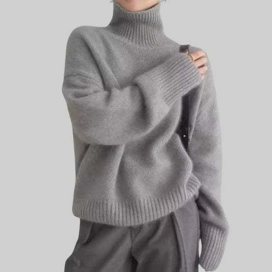 Elegant Premium Jumper with Turtleneck for Women-Sweater-Theodore & Isadora-Gray-S-Theodore &amp; Isadora