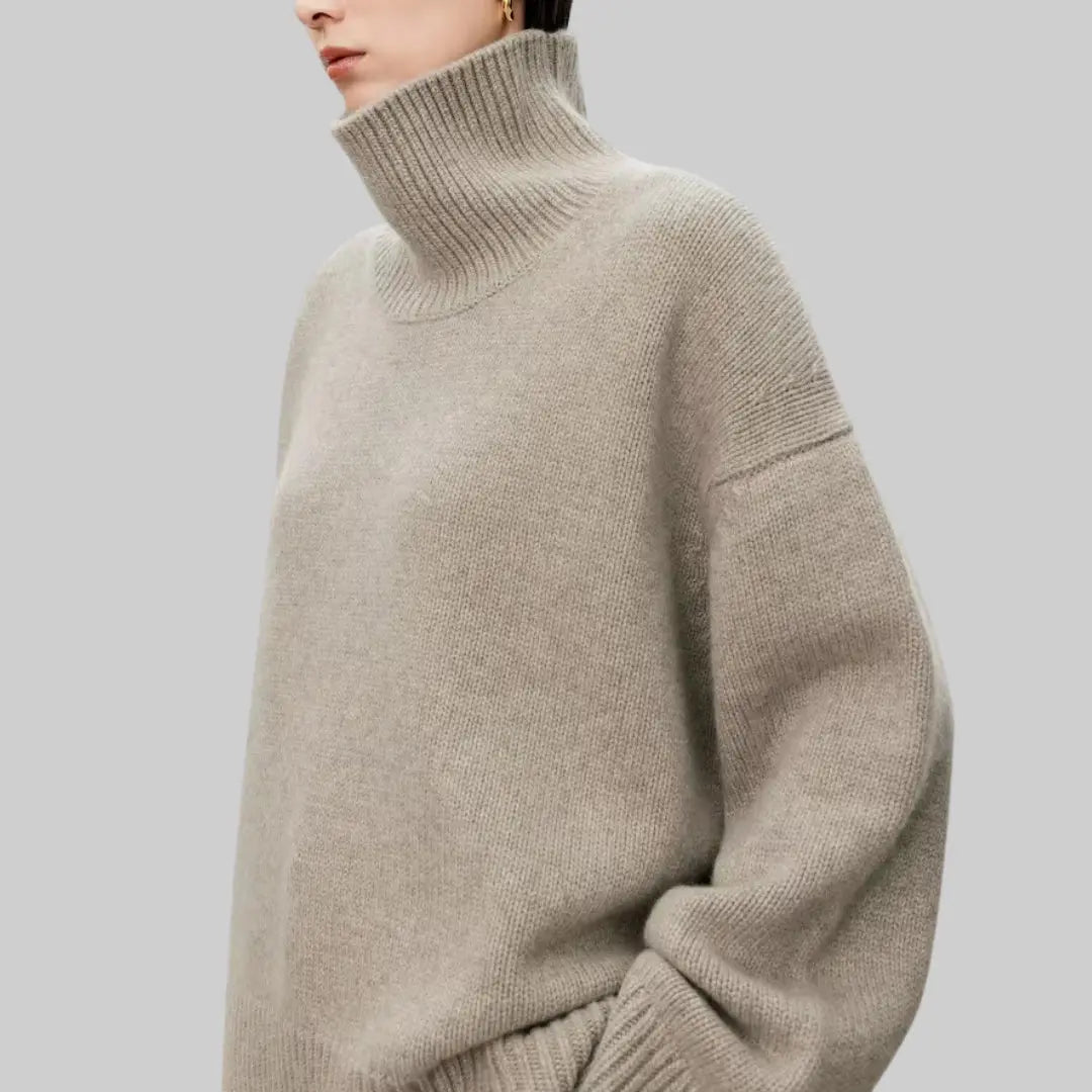 Warm Turtleneck Jumper for Women-Sweater-Theodore & Isadora-Beige-XS-Theodore &amp; Isadora