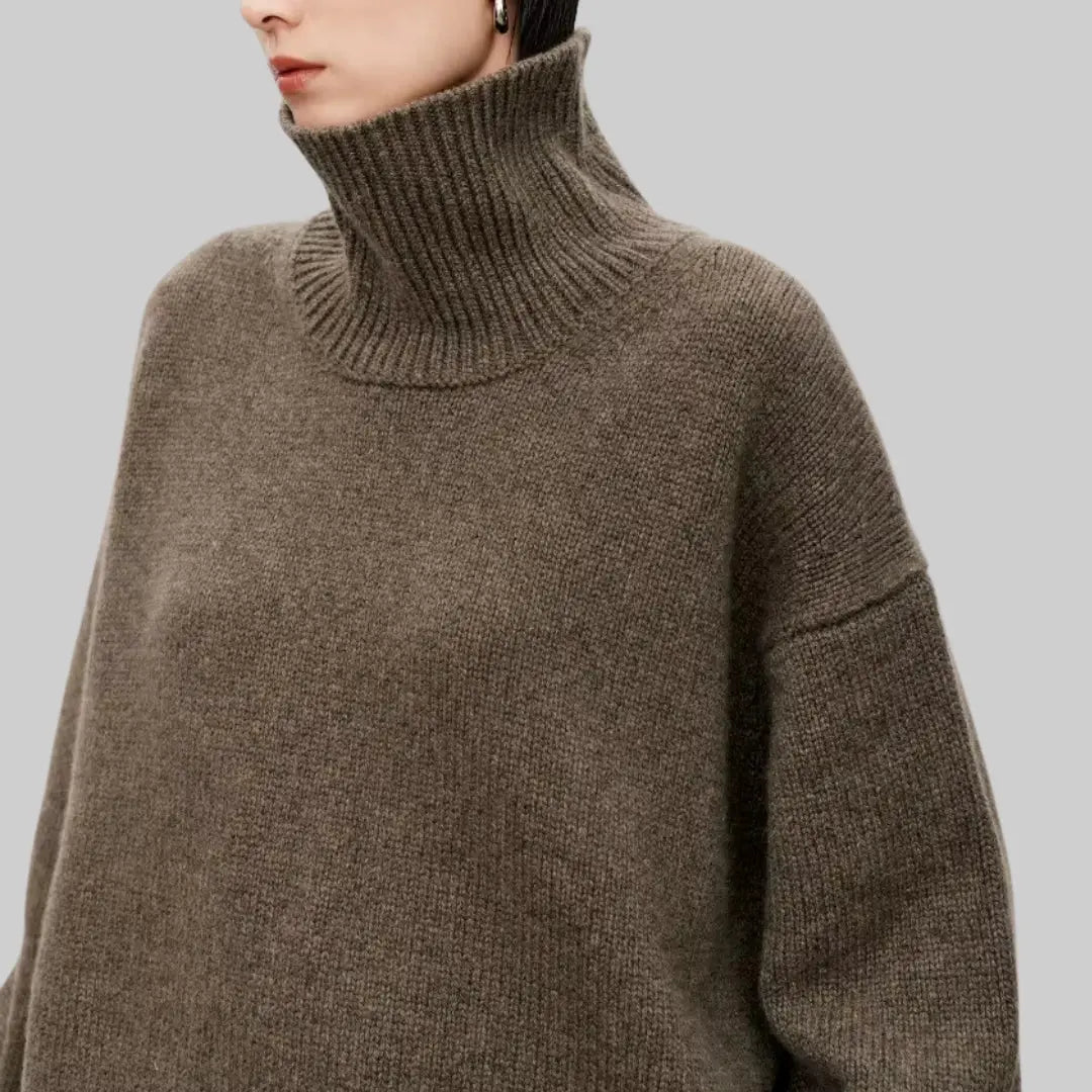 Warm Turtleneck Jumper for Women-Sweater-Theodore & Isadora-Brown-XS-Theodore &amp; Isadora