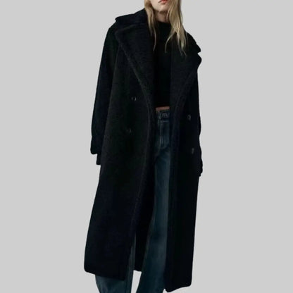 Long Winter Coat in a Teddy Look-Jacket-Theodore & Isadora-Black-XS-Theodore &amp; Isadora