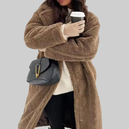 Long Winter Coat in a Teddy Look-Jacket-Theodore & Isadora-Dark Brown-XS-Theodore &amp; Isadora