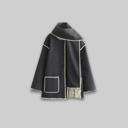 Elegant Women's Stylish Coat with Scarf-Jacket-Theodore & Isadora-Gray-XS-Theodore &amp; Isadora