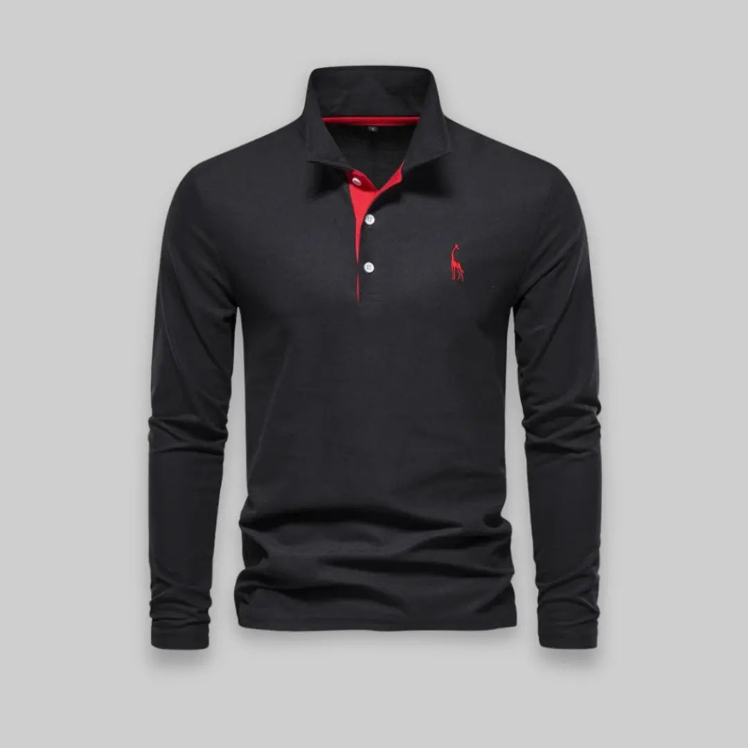 Premium Long Sleeve Polo Shirt for Men-Top-Theodore & Isadora-Black-S-Theodore &amp; Isadora