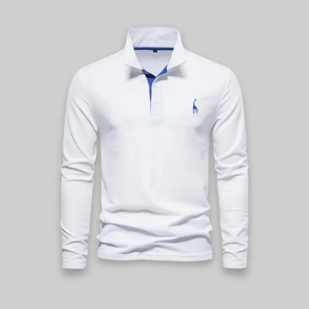 Premium Long Sleeve Polo Shirt for Men-Top-Theodore & Isadora-White-S-Theodore &amp; Isadora