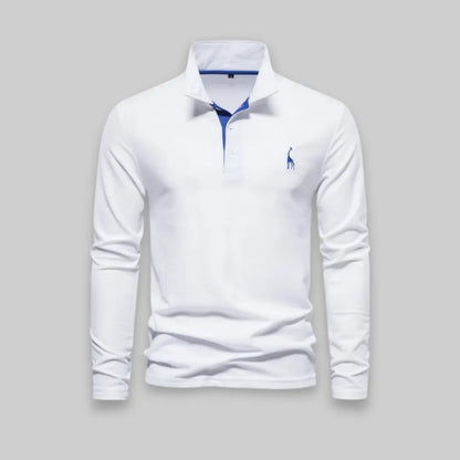 Premium Long Sleeve Polo Shirt for Men-Top-Theodore & Isadora-White-S-Theodore &amp; Isadora