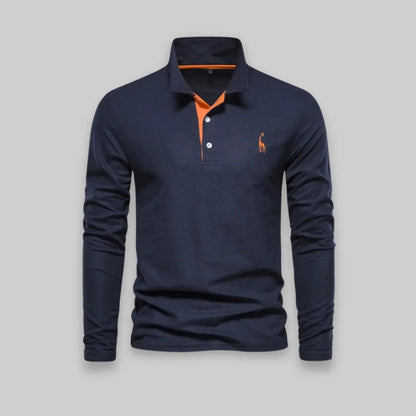 Premium Long Sleeve Polo Shirt for Men-Top-Theodore & Isadora-Navy-S-Theodore &amp; Isadora