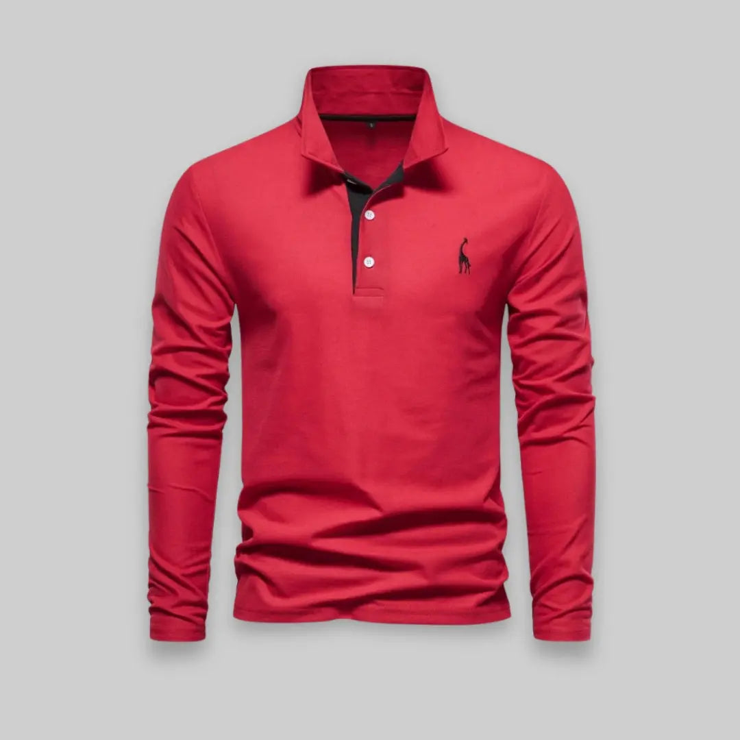 Premium Long Sleeve Polo Shirt for Men-Top-Theodore & Isadora-Red-S-Theodore &amp; Isadora