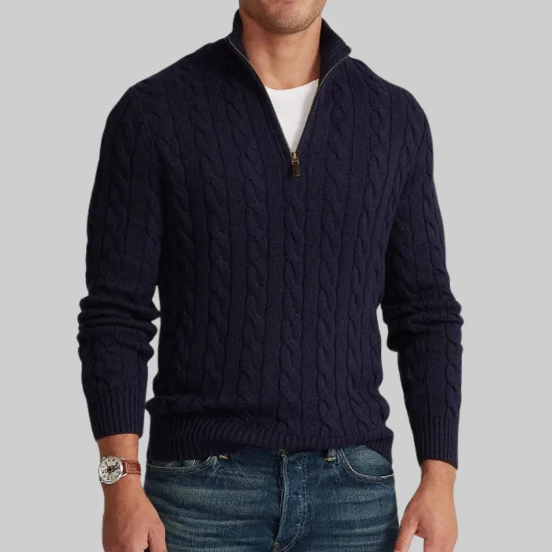 Men's Jumper with Half Zip-Sweater-Theodore & Isadora-Navy-S-Theodore &amp; Isadora