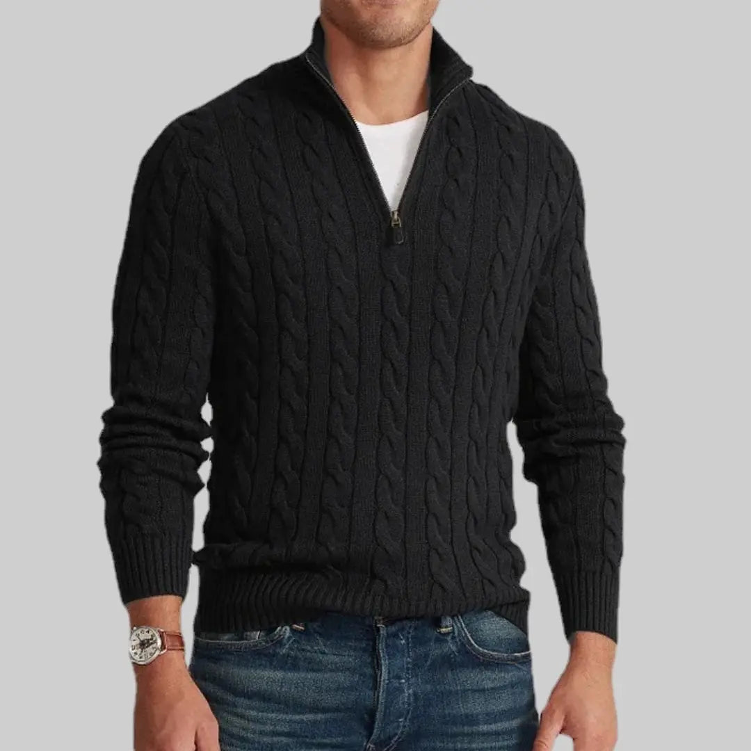 Men's Jumper with Half Zip-Sweater-Theodore & Isadora-Black-S-Theodore &amp; Isadora