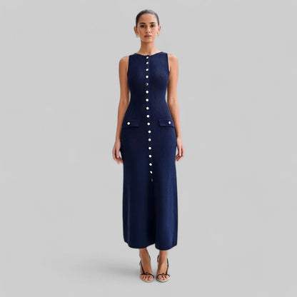 Premium No Sleeve Button Down Maxi Dress-Dress-Theodore & Isadora-Navy-S-Theodore &amp; Isadora